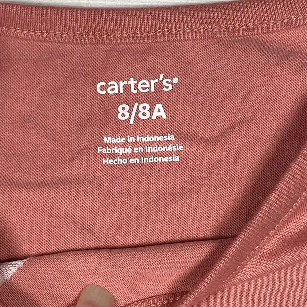 Carter's T-Shirt Girls Size 8 Pink Lace Hearts Short Sleeve Casual School NEW
